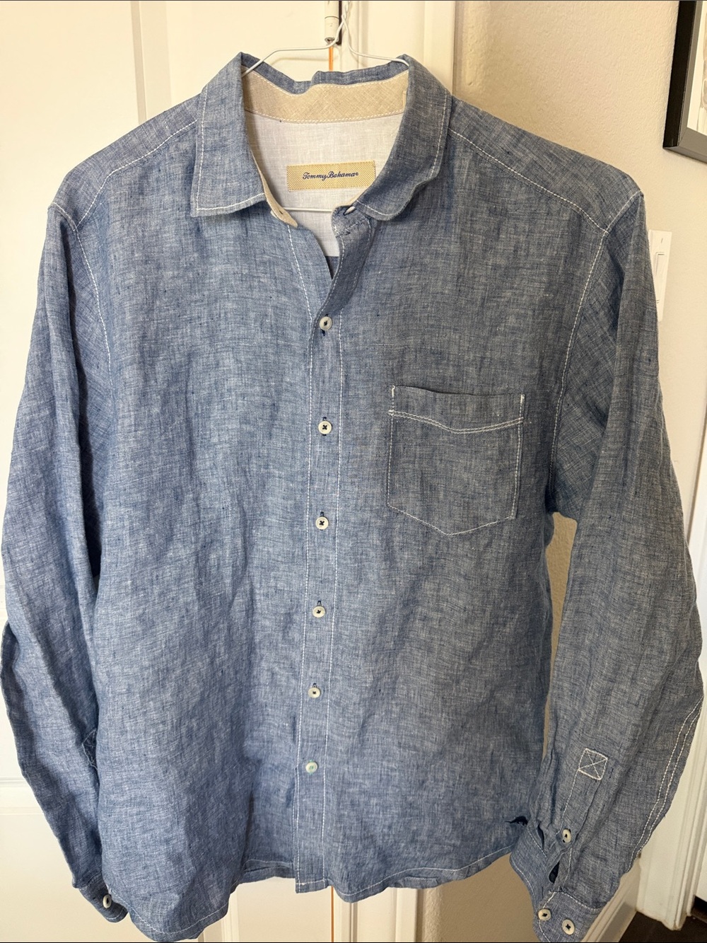 Tommy Bahama Chambray Blue Linen Button-Down Shirt